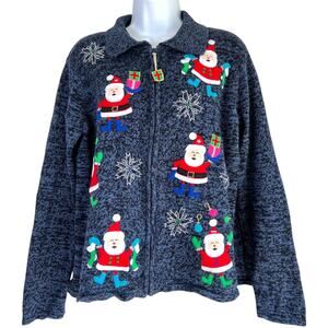 Vintage Jennifer Lauren Christmas Santa Sweater Blue Size Large Festive Winter